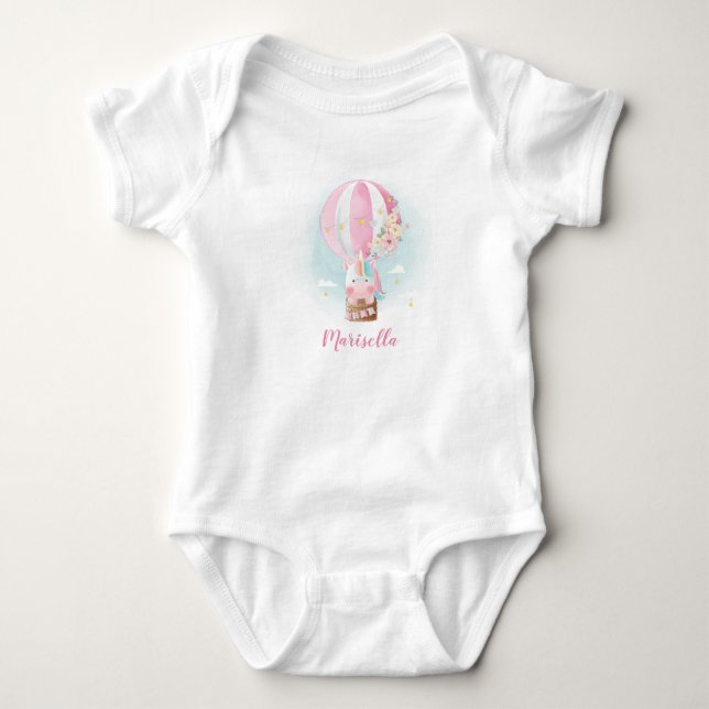 Einhorn in Ballon Name Baby Bodysuit Baby Strampler (Vorderseite)