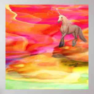 Einhorn in der gestrichenen Wüste Poster