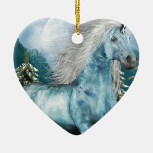 Einhorn in der Mondschein-Verzierung Keramikornament (Vorne)