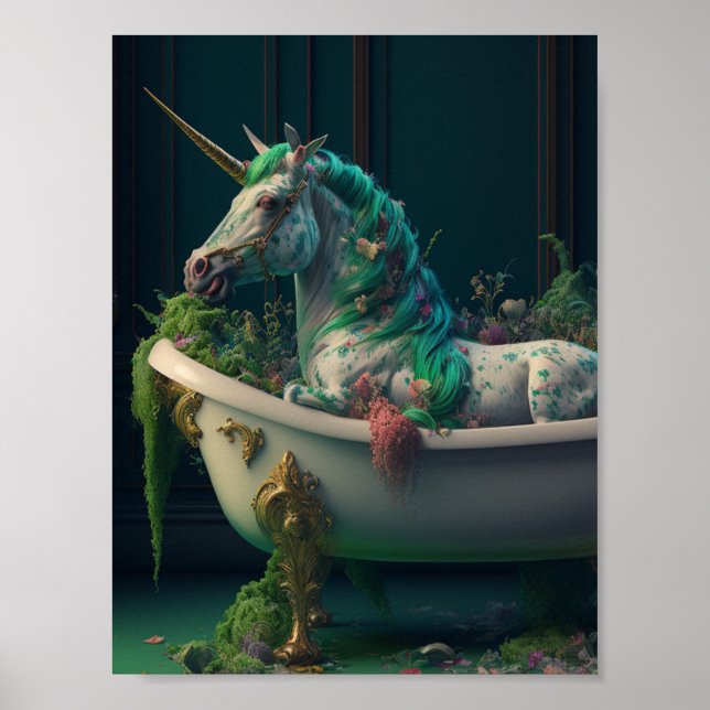 Einhorn in der Tube gefüllt mit Pflanze Poster (Vorne)