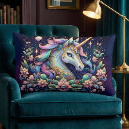 Einhorn in Edelsteinfarben - Florale Fantasie Lendenkissen
