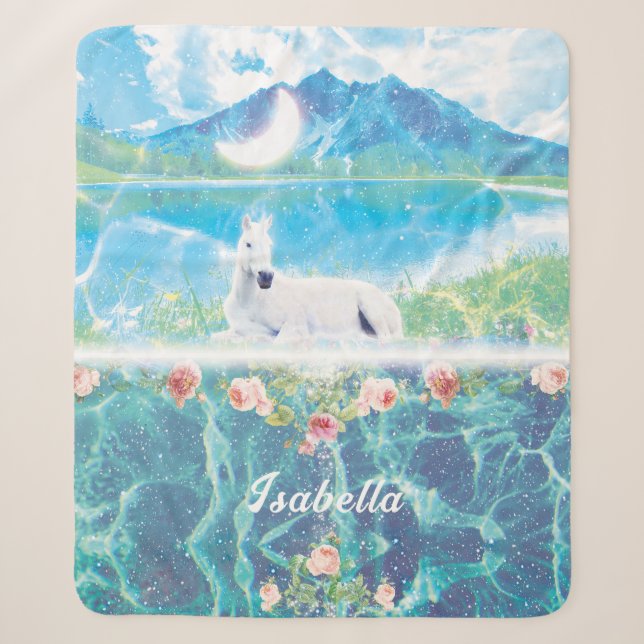 Einhorn in einer paradiesischen Traumwelt maßgesch Sherpadecke (Vorderseite)