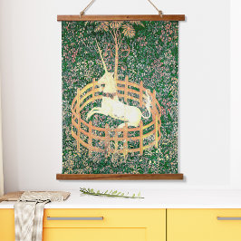 Einhorn in Gefangenschaft Wandteppich Mit Holzrahmen