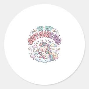 Einhorn In Meiner Weichen Magie-Ära Retro-Stil Pro Runder Aufkleber
