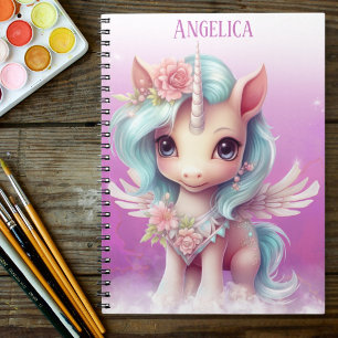 Einhorn in purpink Himmel, Wolken und Sterne & Nam Notizblock