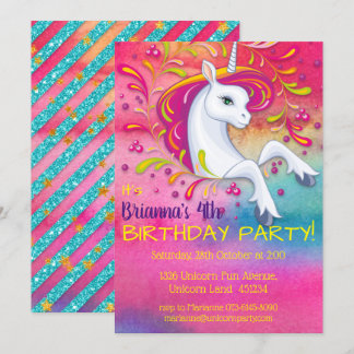 Einhorn in Regenbogenwolke Geburtstag Einladung