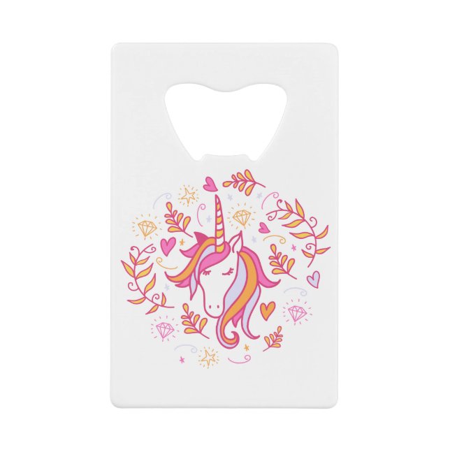 Einhorn in Rosa und Orange Geldbeutel Flaschenöffner (Vorderseite)