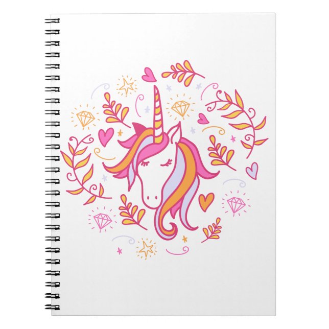 Einhorn in Rosa und Orange Notizblock (Vorderseite)