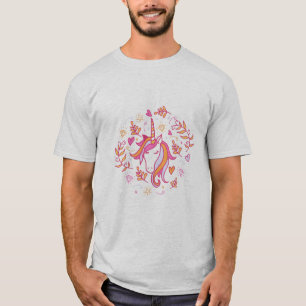 Einhorn in Rosa und Orange T - Shirt