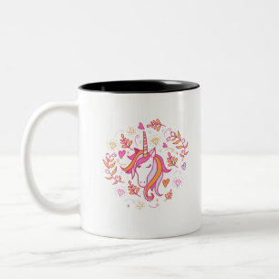 Einhorn in Rosa und Orange Zweifarbige Tasse