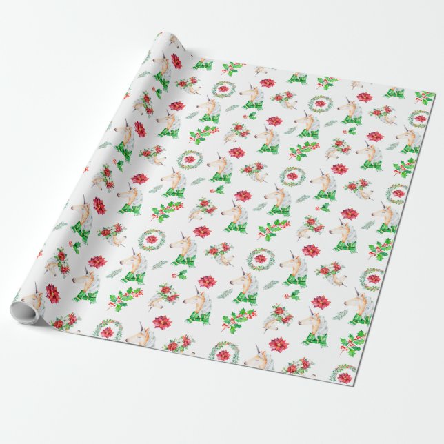 Einhorn in Scarf Weihnachtswrapping Papier Geschenkpapier (Ungerollt)