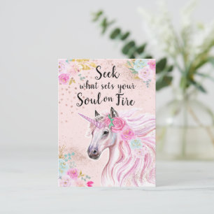 Einhorn Inspirierend Rosa Gold Glitter Zitat Postkarte