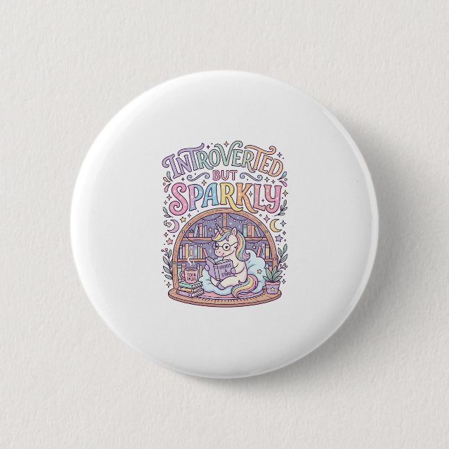 Einhorn Introvertiert aber funkelndes Originalweiß Button (Vorderseite)
