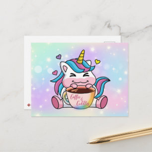 Einhorn Kaffee und Kuscheln Postkarte