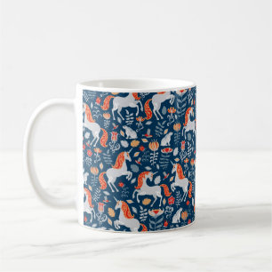 Einhorn, Kaninchen, Vögel, Blume auf blauem Unterg Kaffeetasse