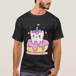 Einhorn Kätzchen Katze Kätzlein auf Donut Mädchen T-Shirt