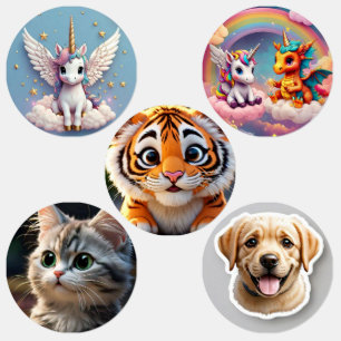 Einhorn, Katze, Hund, kleines kreissicheres Etiket Etiketten