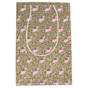 Einhorn Kawaii Regenbogen Gold Glitter Funkeln Mittlere Geschenktüte