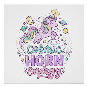 Einhorn Kosmische Horn Energie Süße Pastell Grafik Poster