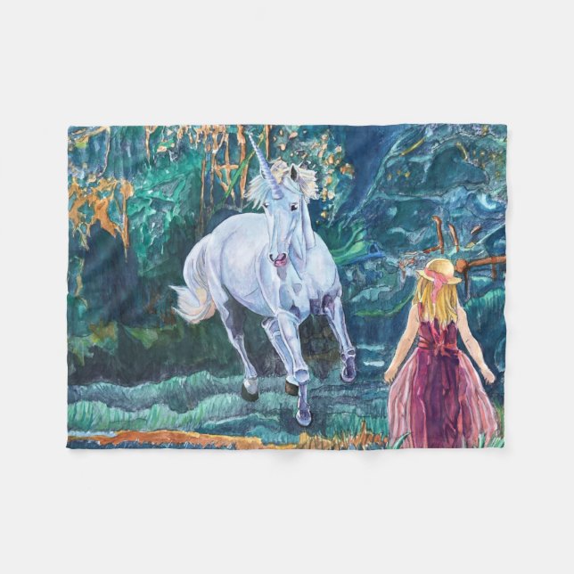 Einhorn-Kunst Fleecedecke (Vorderseite (Horizontal))