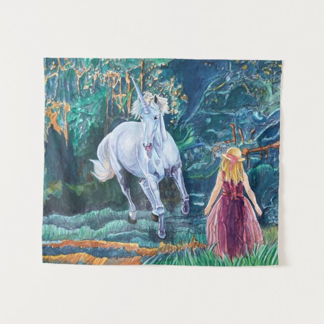 Einhorn-Kunst Wandteppich (Vorderseite (Horizontal))