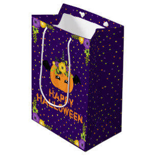 Einhorn-Kürbis-Blumen-Happy Halloween Lila Mittel Mittlere Geschenktüte