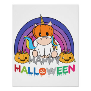 Einhorn-Kürbiskopf für Halloween Poster