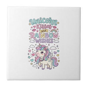 Einhorn Küsse und Regenbogen Wünsche Süße Pastell  Fliese