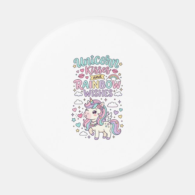 Einhorn Küsse und Regenbogen Wünsche Süße Pastell  Magnet (Vorne)
