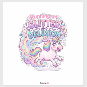 Einhorn läuft auf Glitter und Illusion Bezaubernd  Aufkleber