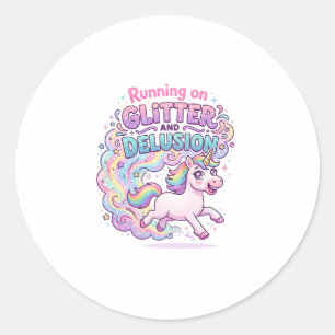 Einhorn läuft auf Glitter und Illusion Bezaubernd  Runder Aufkleber