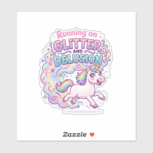 Einhorn läuft auf Glitter und Täuschung Charmantes Aufkleber