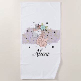 Einhorn-lila Aquarell-Badetuch Strandtuch