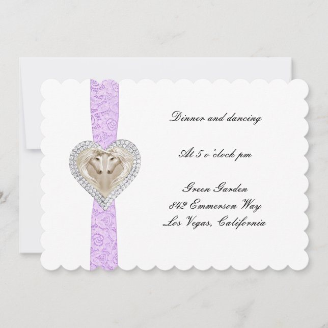 Einhorn Lila Lace Wedding Reception Card Einladung (Vorderseite)