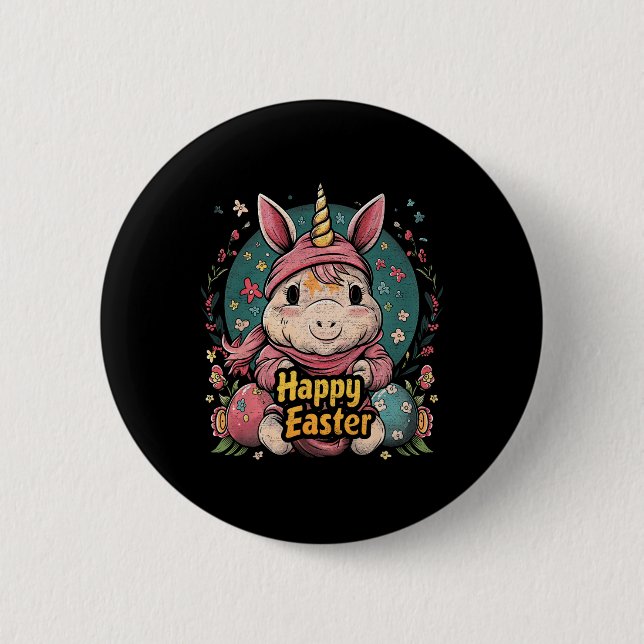 Einhorn - Lustiges Frohe Ostern - Ei Jungen Mädche Button (Vorderseite)