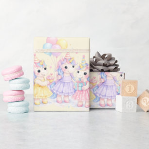 Einhorn-Mädchen-Geburtstag im Pastell-Wasserfarben Geschenkpapier
