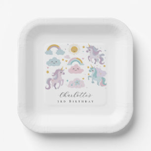 Einhorn-Mädchen Pastell-Geburtstagsfeier-Papiertel Pappteller
