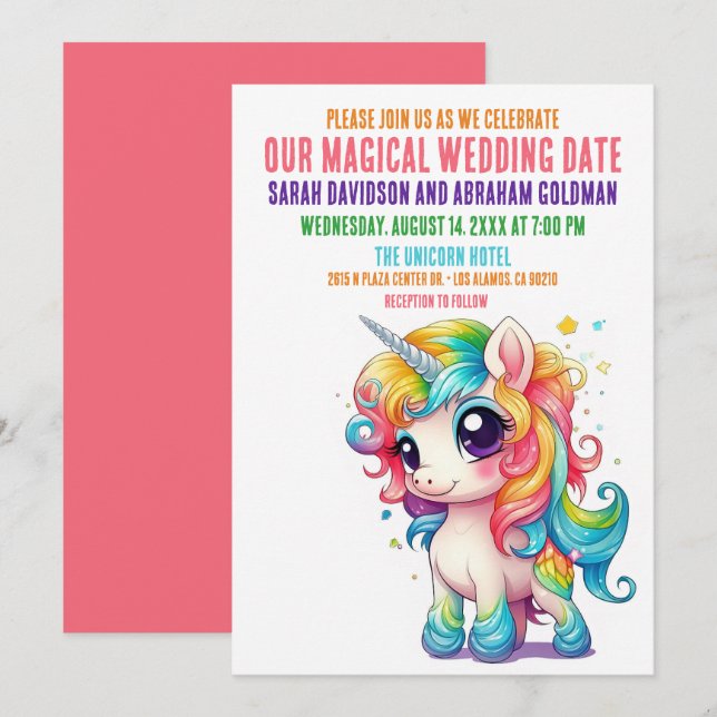 Einhorn Magical Whimsical Girly Wedding Einladung (Vorne/Hinten)