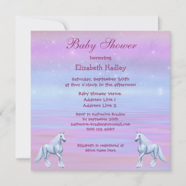 Einhorn-magische Fantasie-Mädchen-Babyparty Einladung (Vorderseite)