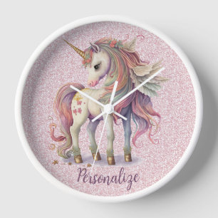 Einhorn Magische Regenbogenfarben Rosa Glitter Uhr