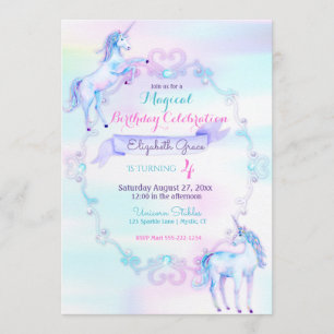 Einhorn Magisches Fantasy Regenbogen Aqua Rosa Lav Einladung