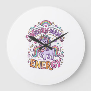Einhorn Mama Energie Buntes Zazzle Design_1 Große Wanduhr