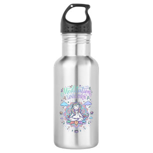 Einhorn-Meditation Einhorn Weißer Hintergrund Vekt Edelstahlflasche