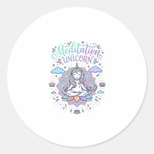 Einhorn-Meditation Einhorn Weißer Hintergrund Vekt Runder Aufkleber