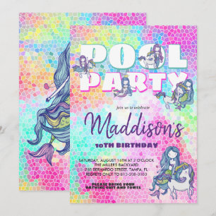 Einhorn & Meerjungfrau-Poolparty-Einladung Einladung