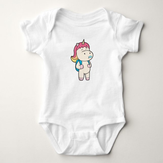 Einhorn mit Backback & Kaugummi Baby Strampler (Vorderseite)