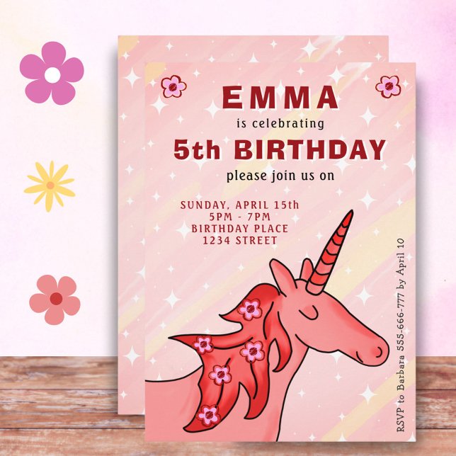 Einhorn mit Blume Girl`s Birthday Party Einladung (Von Creator hochgeladen)