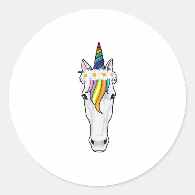Einhorn mit Blume Runder Aufkleber (Vorderseite)