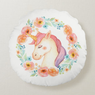 Einhorn mit Blumenkissen Rundes Kissen