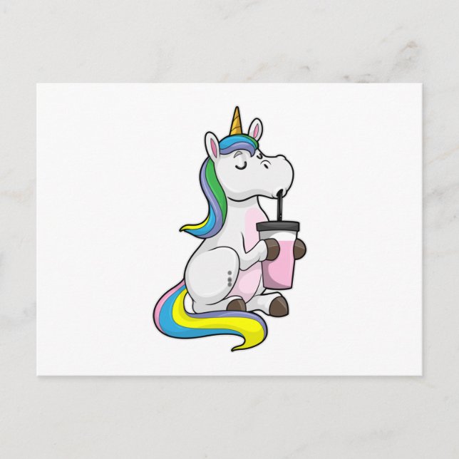 Einhorn mit Bubble Tea Postkarte (Vorderseite)